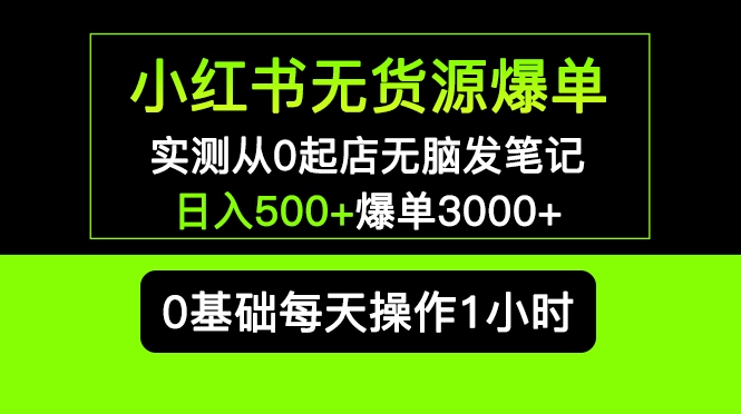 （5494期）小红书无货源爆单 实测从0起店无脑发笔记 日入500+爆单3000+长期项目可多店-韬哥副业项目资源网