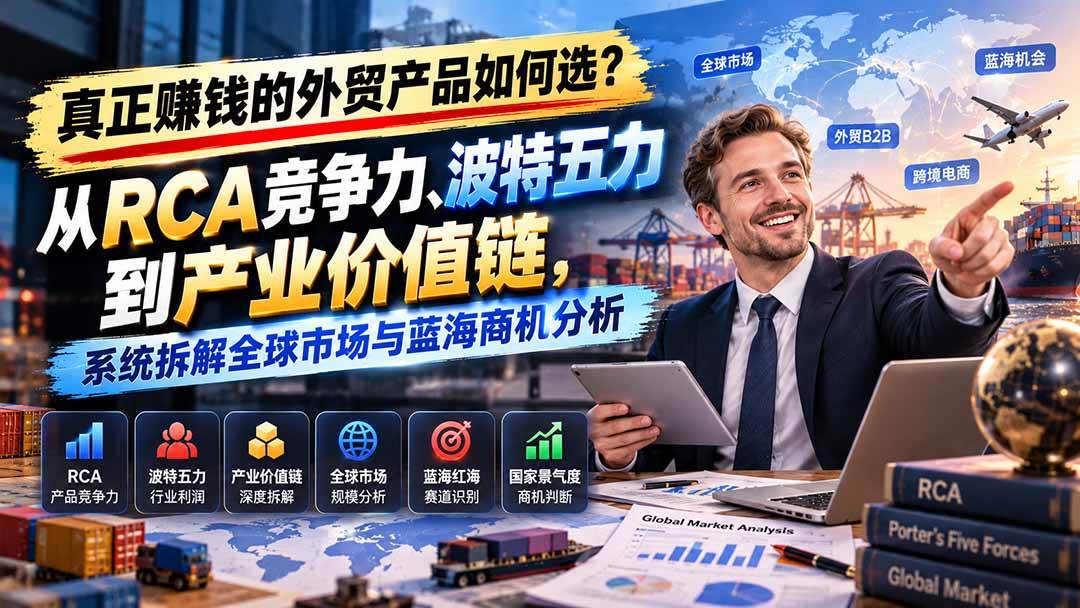 （20932期）真正赚钱的外贸B2B产品如何选？从RCA竞争力、波特五力到产业价值链，系统拆解全球市场与蓝海商机分析-韬哥副业项目资源网