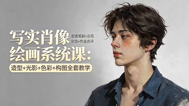 写实肖像绘画系统课：造型+光影+色彩+构图全套教学，配套笔刷+示范+作业点评-韬哥副业项目资源网