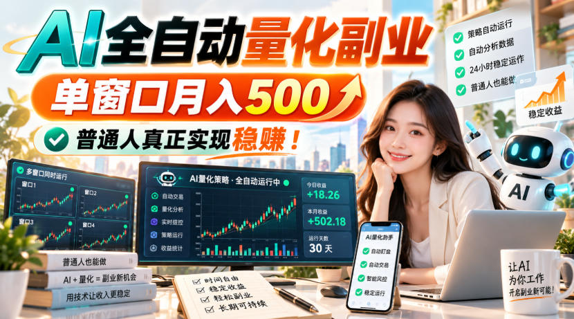AI全自动量化副业，单窗口月入500，普通人真正实现稳賺！【揭秘】-韬哥副业项目资源网