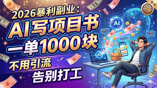 2026暴利副业:AI 写项目书,一单 1000 块,不用引流,告别打工-韬哥副业项目资源网