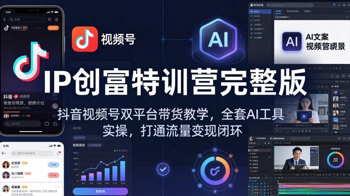 IP创富特训营完整版:抖音视频号双平台带货教学,全套AI工具实操,打通流量变现闭环-韬哥副业项目资源网