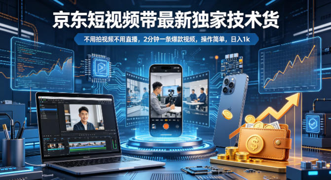 京东短视频带货最新独家技术，不用拍视频不用直播，2分钟一条爆款视频，操作简单，日入1k+【揭秘】-韬哥副业项目资源网