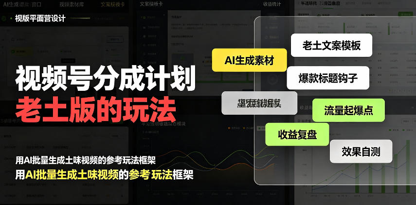 视频号分成计划老土版的玩法，流量爆炸，每天收益300+，纯靠AI生成，越土的玩法，越高级-韬哥副业项目资源网
