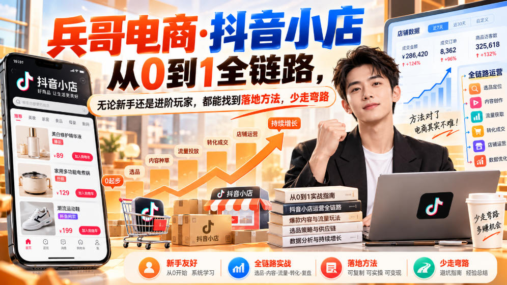 【无水印】兵哥电商·抖音小店从0到1全链路,无论新手还是进阶玩家,都能找到落地方法,少走弯路(更新9月)-韬哥副业项目资源网