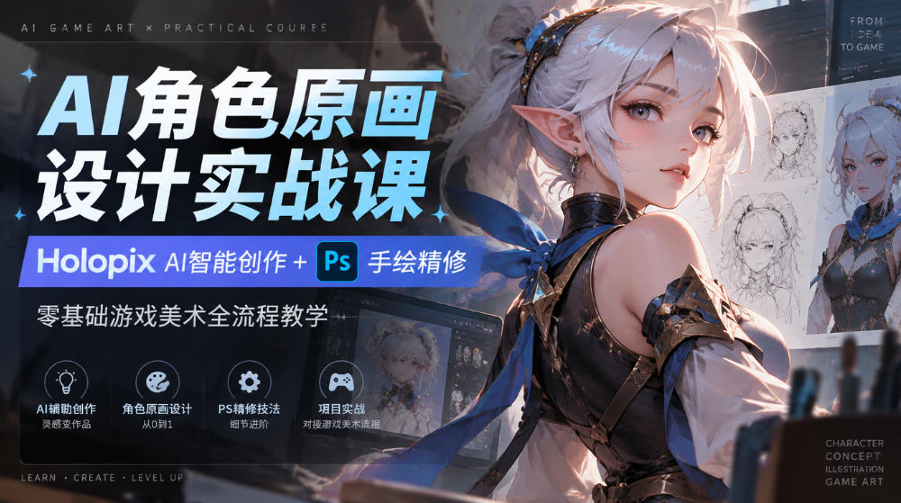 AI角色原画设计实战课|Holopix AI智能创作+PS手绘精修,零基础游戏美术全流程教学-韬哥副业项目资源网