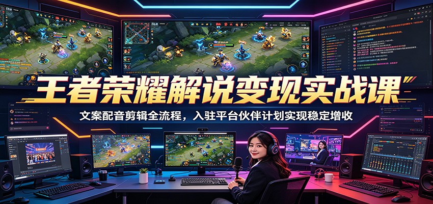 王者荣耀解说变现实战课：文案配音剪辑全流程，入驻平台伙伴计划实现稳定增收-韬哥副业项目资源网