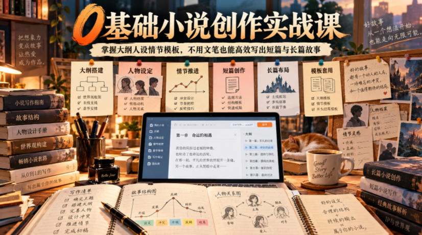 0基础小说创作实战课|掌握大纲人设情节模板,不用文笔也能高效写出短篇与长篇故事-韬哥副业项目资源网