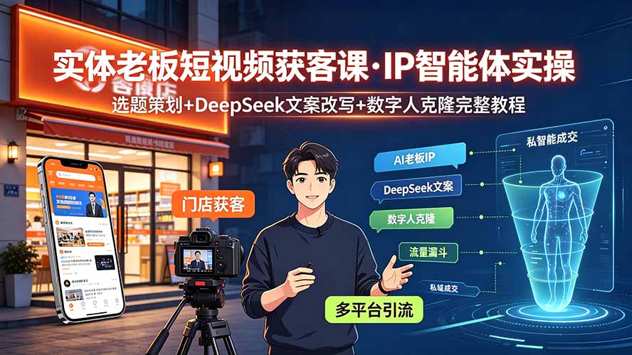 实体老板短视频获客课·IP智能体实操|选题策划+DeepSeek文案改写+数字人克隆完整教程-韬哥副业项目资源网