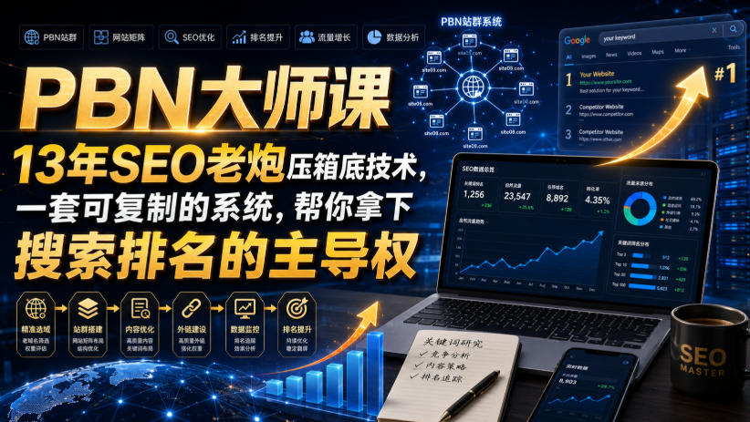PBN大师课13年SEO老炮压箱底技术，一套可复制的系统，帮你拿下搜索排名的主导权【原创双语字幕】-韬哥副业项目资源网