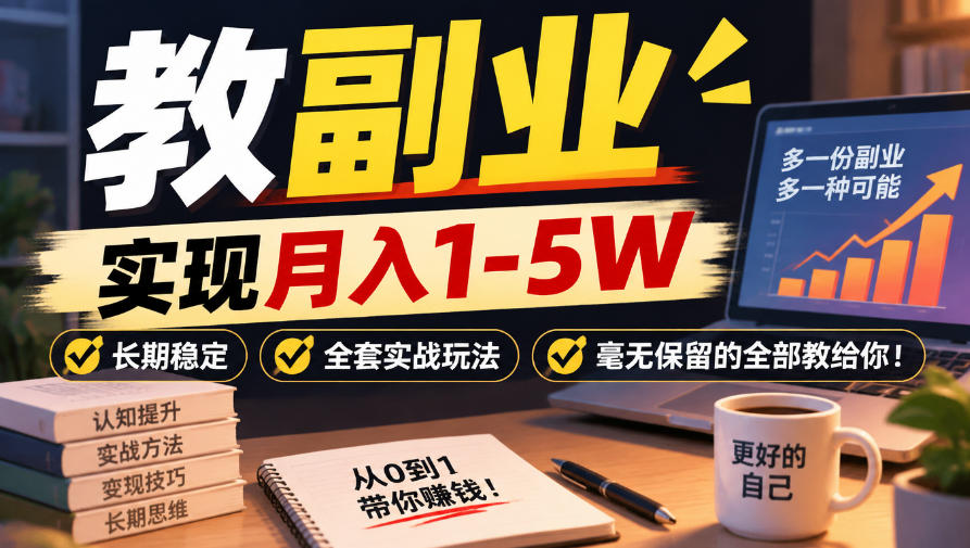 “教副业”实现月入1-5W，长期稳定，全套实战玩法毫无保留的全部教给你！【揭秘】-韬哥副业项目资源网