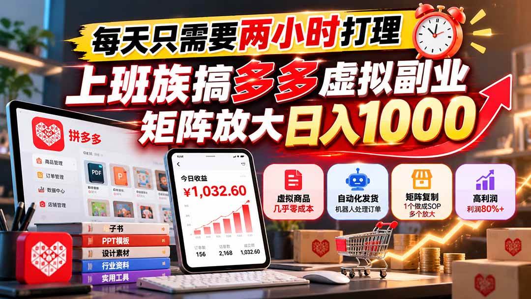 （21086期）每天只需要两小时打理，上班族搞多多虚拟副业，矩阵放大日入 1000-韬哥副业项目资源网