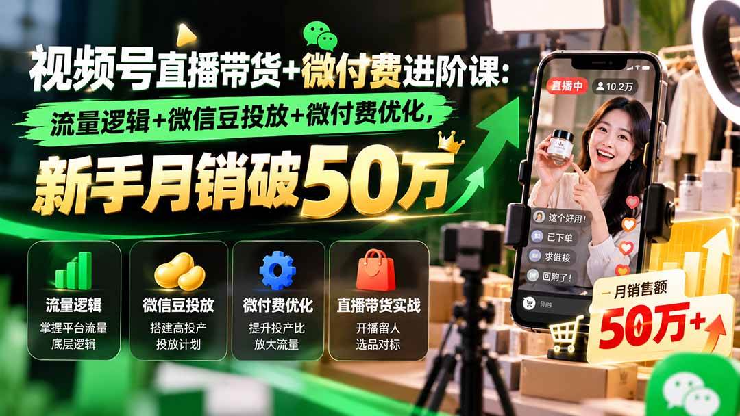 （20886期）视频号直播带货+微付费进阶课-更新1010：流量逻辑+微信豆投放+微付费优化，新手月销破50万-韬哥副业项目资源网