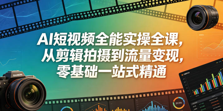 AI短视频全能实操全课，从剪辑拍摄到流量变现，零基础一站式精通-韬哥副业项目资源网