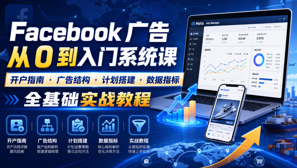 Facebook广告新手从0到入门系统课｜开户指南・广告结构・计划搭建・数据指标全基础实战教程-韬哥副业项目资源网
