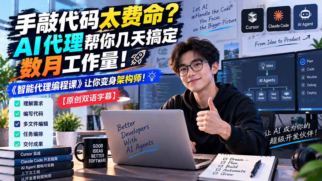 （20286期）手敲代码太费命？AI 代理帮你几天搞定数月工作量！《智能代理编程课》让你变身架构师-韬哥副业项目资源网