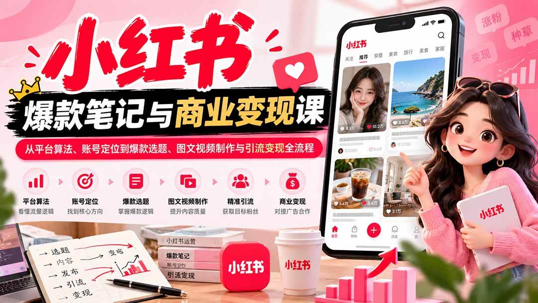 （20709期）2026小红书爆款笔记与商业变现课：从平台算法、账号定位到爆款选题、图文视频制作与引流变现全流程-韬哥副业项目资源网