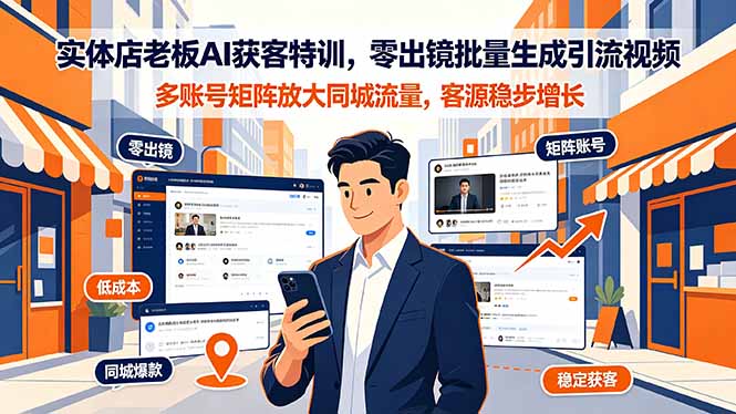 实体店老板AI获客特训,零出镜批量生成引流视频,多账号矩阵放大同城流量,客源稳步增长-韬哥副业项目资源网