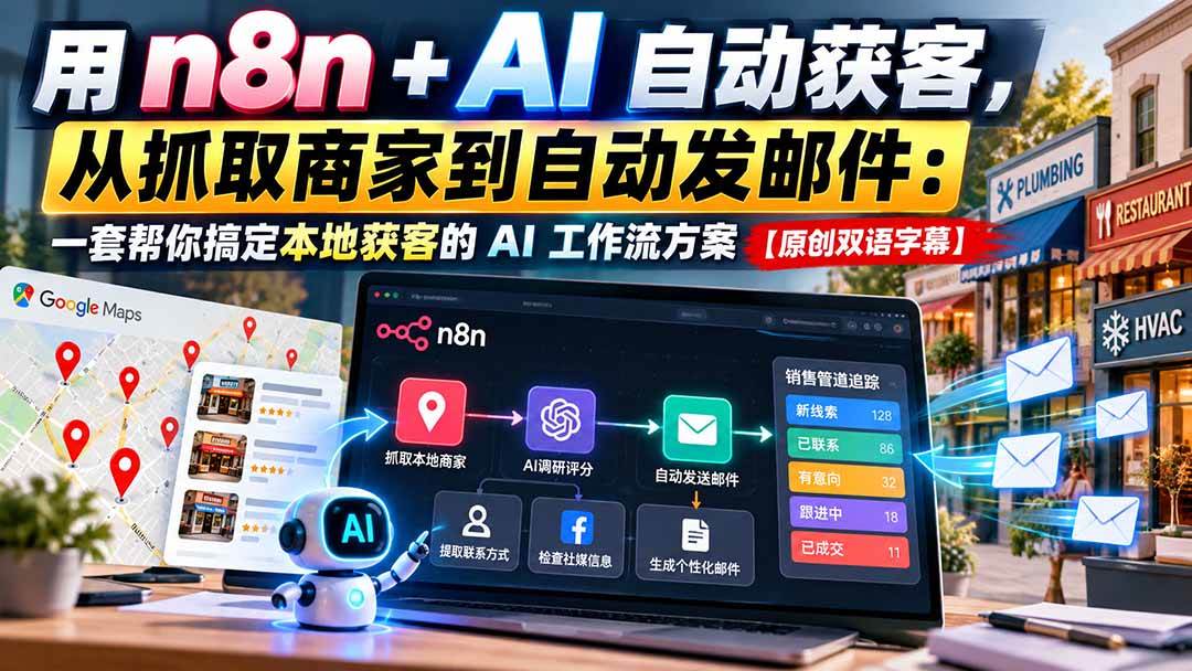 (21076期)用 n8n + AI 自动获客,从抓取商家到自动发邮件:一套帮你搞定本地获客的 AI 工作流方案【原创双语字幕】 (21076期)用 n8n + AI 自动获客,从抓取商家到自动发邮件:一套帮你搞定本地获客的 AI 工作流方案【原创双语字幕】
