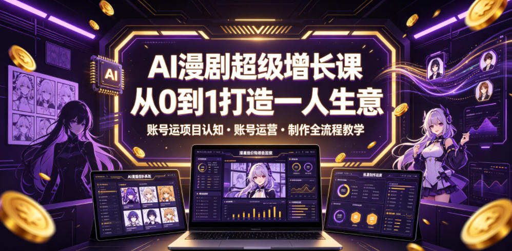 AI漫剧超级增长课，从0到1打造一人生意，项目认知・账号运营・制作全流程教学-韬哥副业项目资源网