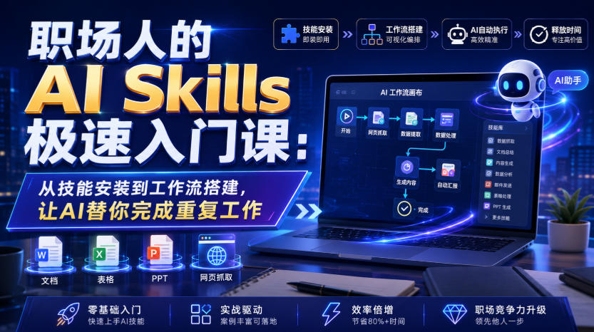 职场人的AI Skills极速入门课：从技能安装到工作流搭建，让AI替你完成重复工作-韬哥副业项目资源网