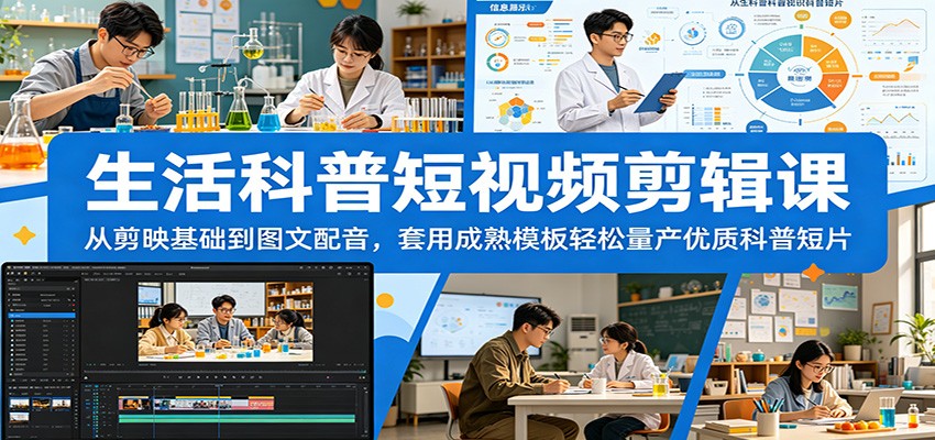 生活科普短视频剪辑课：从剪映基础到图文配音，套用成熟模板轻松量产优质科普短片-韬哥副业项目资源网