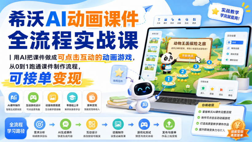 希沃AI动画课件全流程实战课|用AI把课件做成可点击互动的动画游戏,从0到1跑通课件制作流程,可接单变现-韬哥副业项目资源网