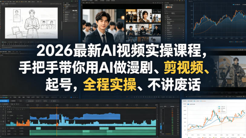 2026最新AI视频实操课程，手把手带你用AI做漫剧、剪视频、起号，全程实操、不讲废话-韬哥副业项目资源网