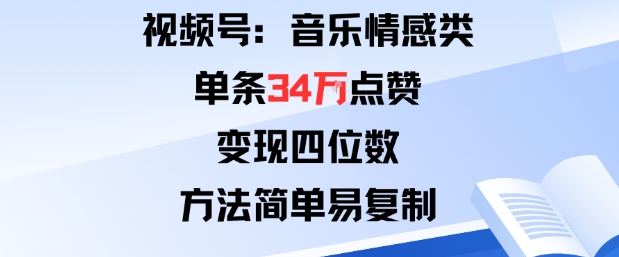 视频号分成计划新玩法：音乐情感类单条34W点赞，变现四位数，方法简单易复制-韬哥副业项目资源网
