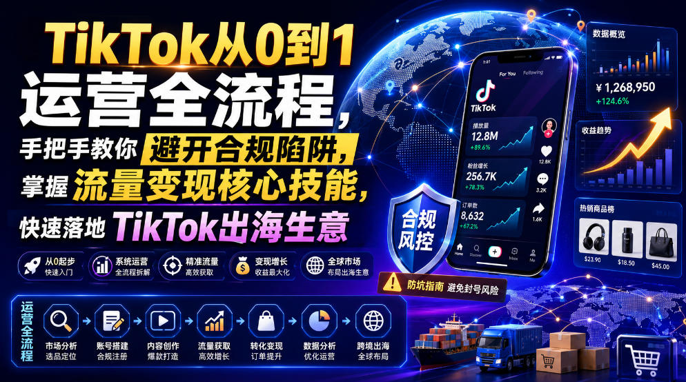 TikTok从0到1运营全流程，手把手教你避开合规陷阱，掌握流量变现核心技能，快速落地TikTok出海生意(更新8月)-韬哥副业项目资源网