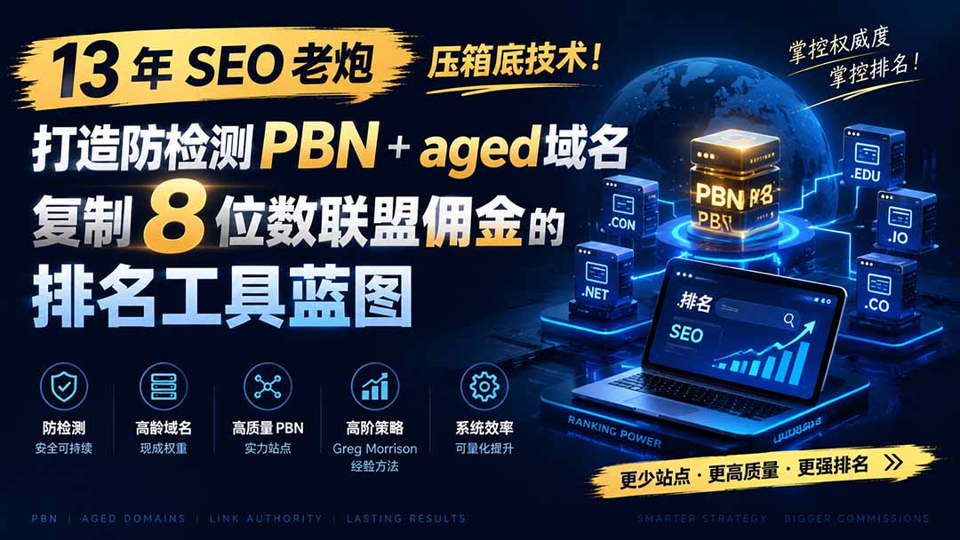 13 年 SEO 老炮压箱底技术!打造防检测 PBN+aged 域名,复制 8 位数联盟佣金的排名工具蓝图【原创双语字幕】-韬哥副业项目资源网