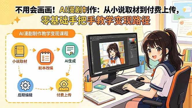 不用会画画!AI漫剧制作:从小说取材到付费上传,零基础手把手教学变现路径(更新-韬哥副业项目资源网