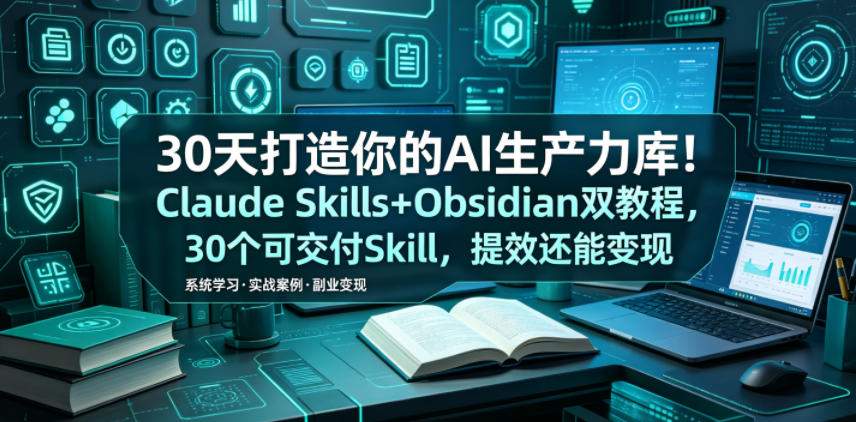 30天打造你的AI生产力库!Claude Skills+Obsidian 双教程,30 个可交付 Skill,提效还能变现-韬哥副业项目资源网