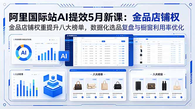 阿里国际站AI提效5月新课：金品店铺权重提升八大榜单，数据化选品复盘与橱窗利用率优化-韬哥副业项目资源网