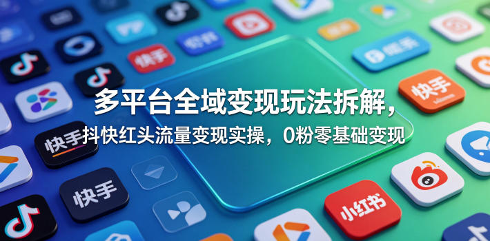 多平台全域变现玩法拆解，抖快红头流量变现实操，0粉零基础变现-韬哥副业项目资源网