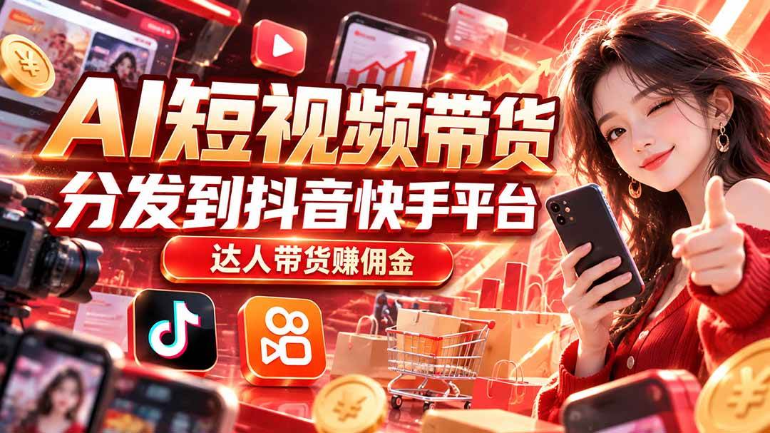 （20754期）【AI短视频带货】分发到抖音快手平台，达人带货赚佣金-韬哥副业项目资源网
