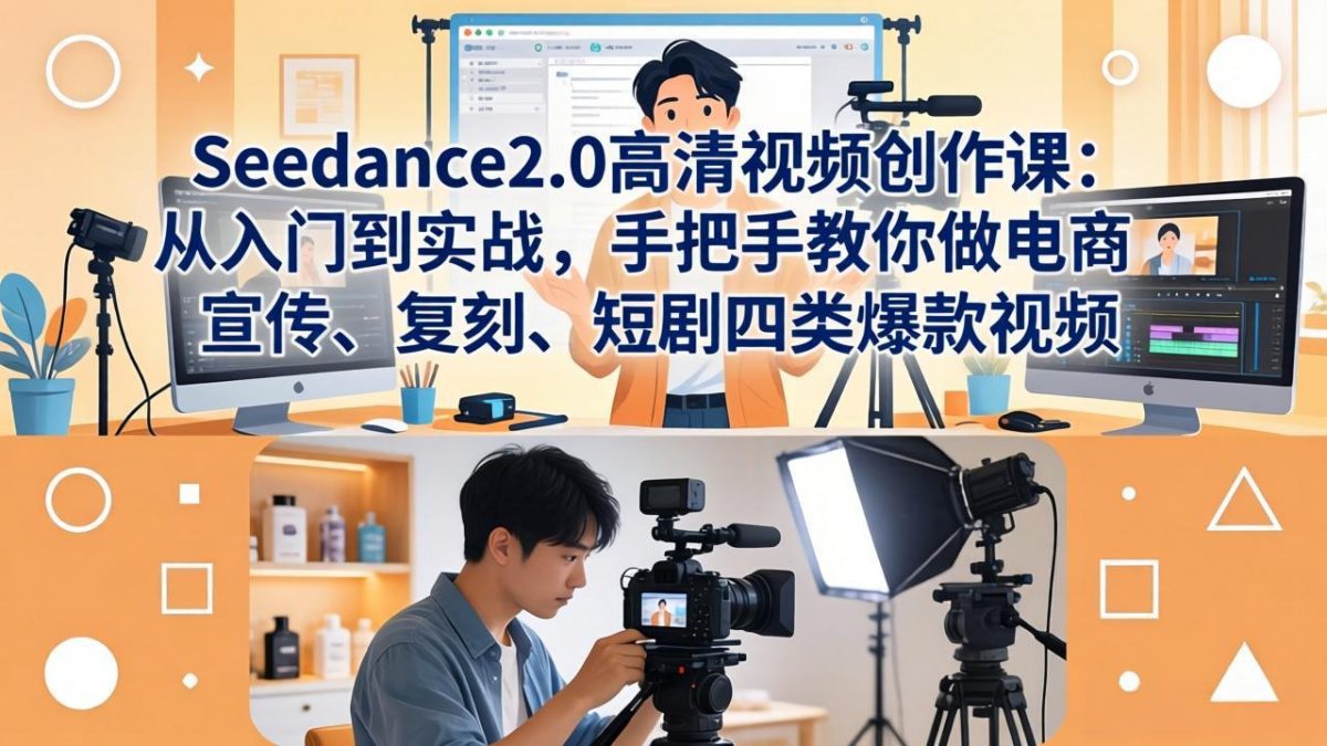 Seedance2.0高清视频创作课：从入门到实战，手把手教你做电商、宣传、复刻、短剧四类爆款视频-韬哥副业项目资源网