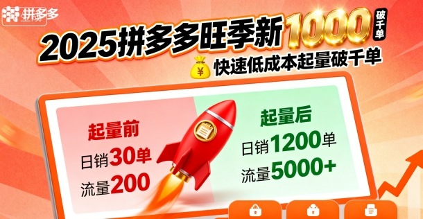 2025拼多多旺季新老店铺——快速低成本起量破千单-韬哥副业项目资源网