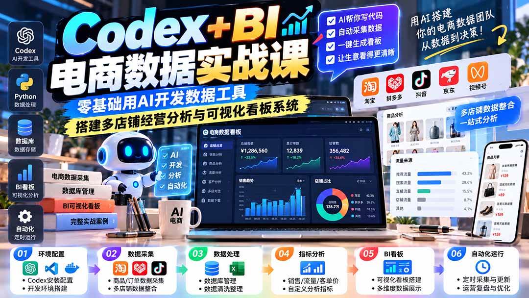 （20665期）Codex+BI电商数据实战课：零基础用AI开发数据工具，搭建多店铺经营分析与可视化看板系统-韬哥副业项目资源网