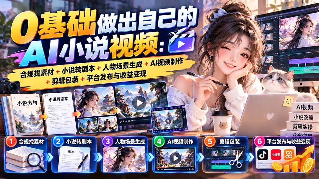 （20741期）0基础做出自己的AI小说视频：合规找素材+小说转剧本+人物场景生成+AI视频制作+剪辑包装+平台发布与收益变现-韬哥副业项目资源网
