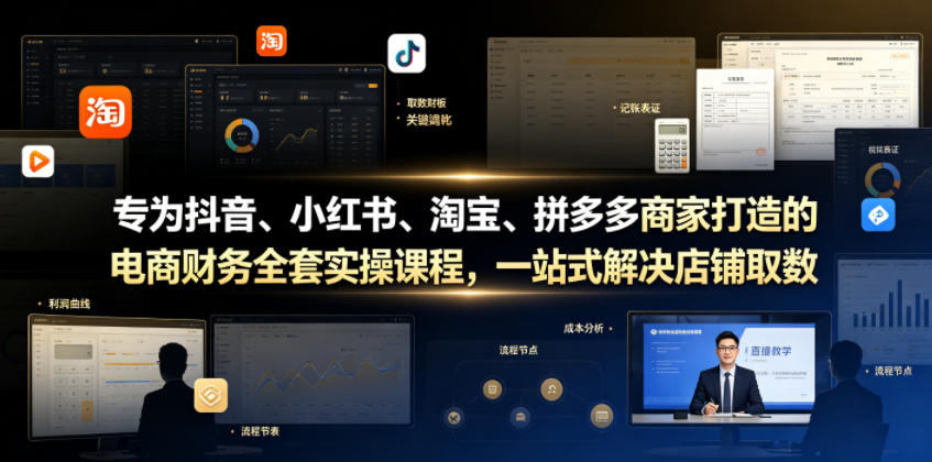 专为抖音、小红书、淘宝、拼多多商家打造的电商财务全套实操课程,一站式解决店铺取数、记账、报税全流程难题-韬哥副业项目资源网