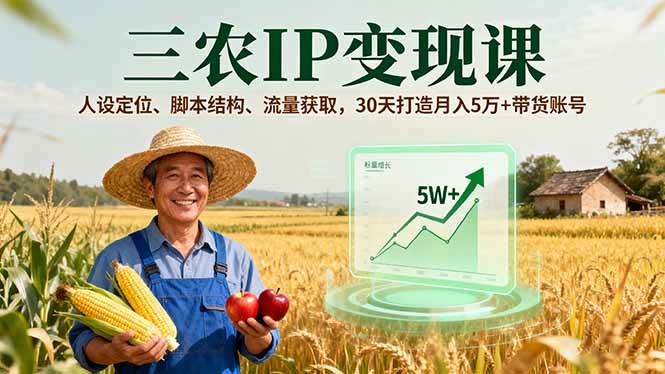 （16044期）三农IP变现课，人设定位、脚本结构、流量获取，30天打造月入5万+带货账号-韬哥副业项目资源网