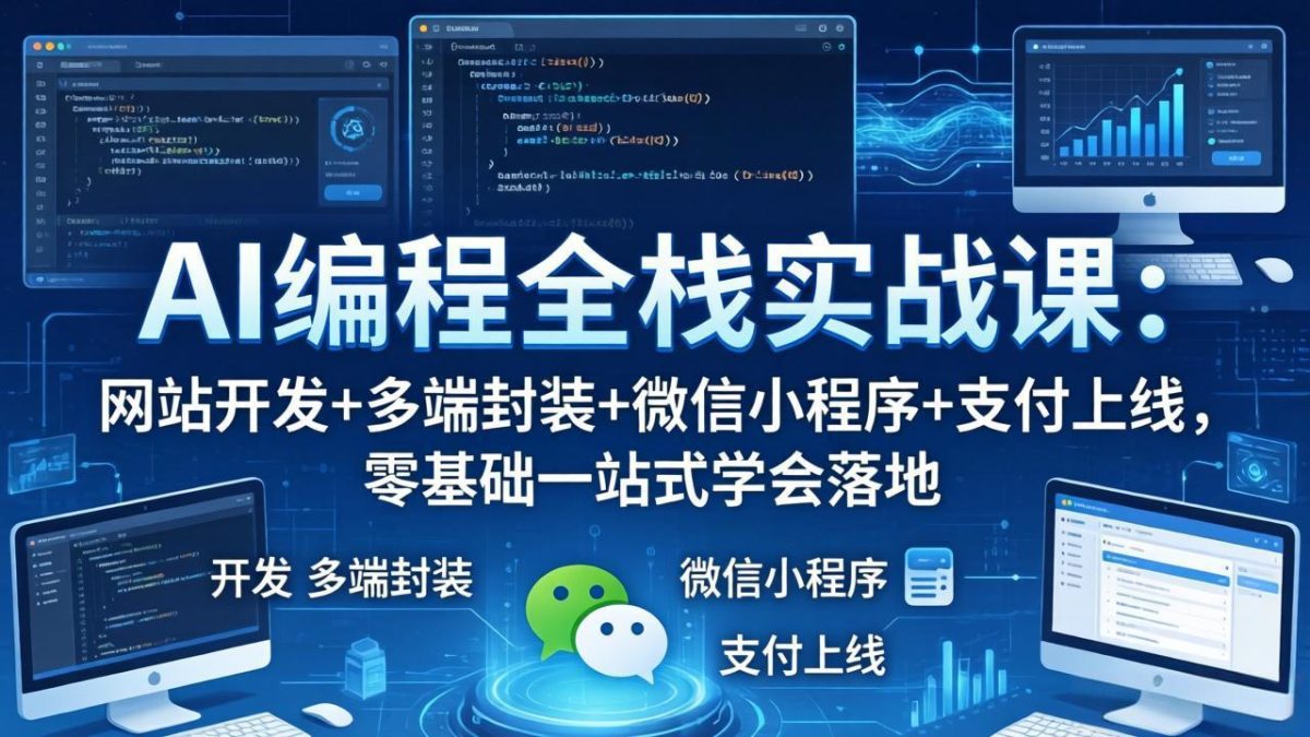 AI编程全栈实战课:网站开发+多端封装+微信小程序+支付上线,零基础一站式学会落地-韬哥副业项目资源网