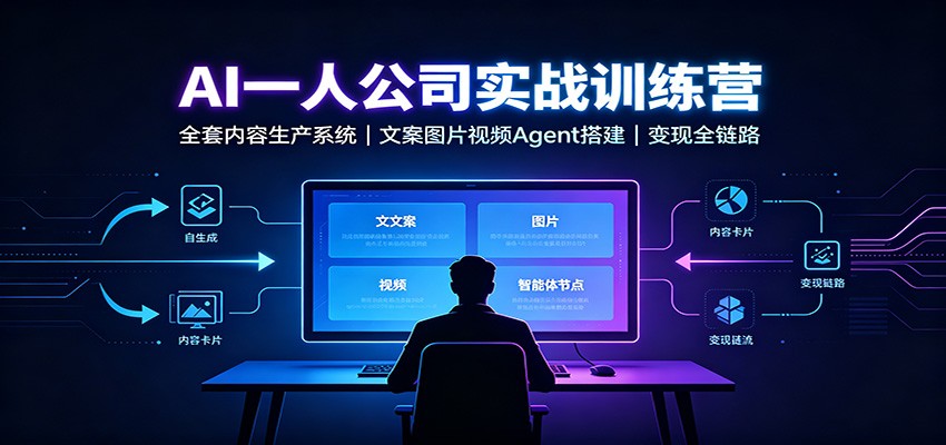 AI创作一人公司实战训练营:全套内容生产系统,文案图片视频Agent搭建变现全链路-韬哥副业项目资源网