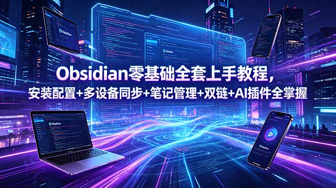 Obsidian零基础全套上手教程，安装配置+多设备同步+笔记管理+双链+AI插件全掌握-韬哥副业项目资源网