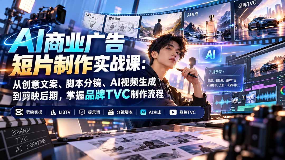 （20863期）AI商业广告短片制作实战课：从创意文案、脚本分镜、AI视频生成到剪映后期，掌握品牌TVC制作流程-韬哥副业项目资源网