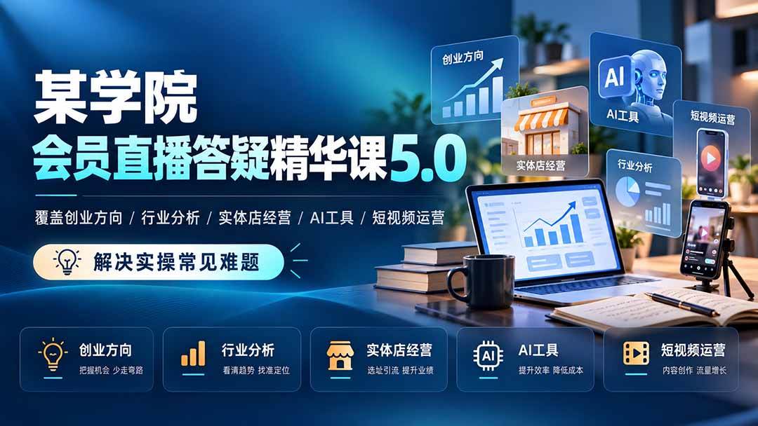 （21097期）某学院会员直播答疑精华课5.0：覆盖创业方向、行业分析、实体店经营、AI工具和短视频运营，解决实操常见难题！-韬哥副业项目资源网