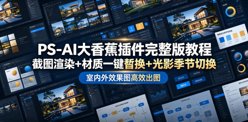 PS-AI大香蕉插件完整版教程，截图渲染+材质一键替换+光影季节切换，室内外效果图高效出图高阶课程-韬哥副业项目资源网