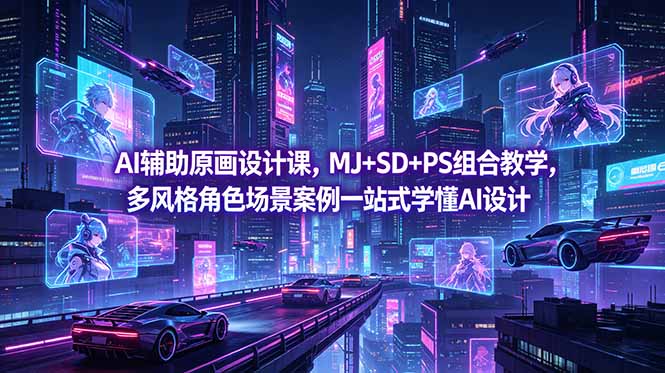AI辅助原画设计课，MJ+SD+PS组合教学，多风格角色场景案例一站式学懂AI设计-韬哥副业项目资源网