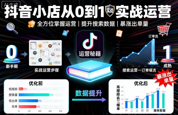 抖音小店从0到1实战运营，帮你全方位掌握小店运营，提升搜索数据与出单量-韬哥副业项目资源网